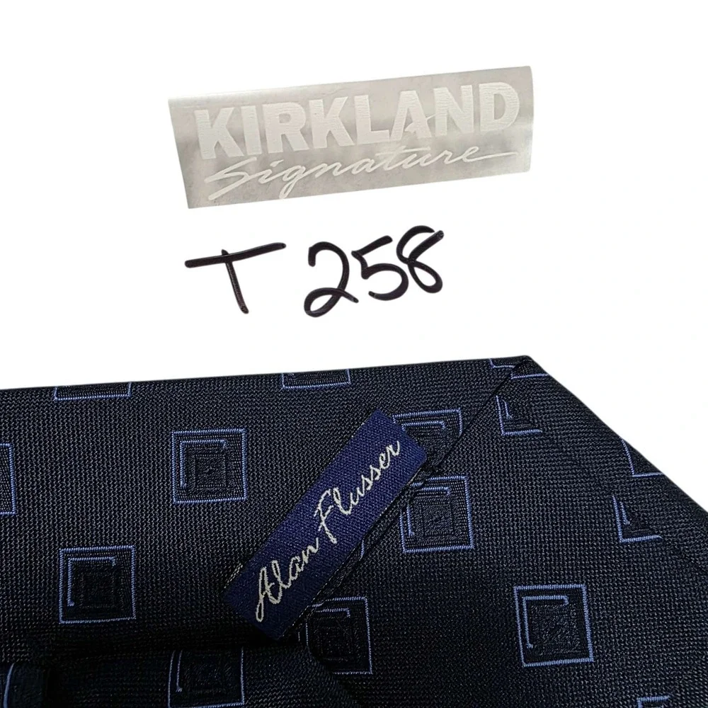 Alan Flusser‎ Mens Silk Necktie Square Pattern Blue Handmade Luxury Formal